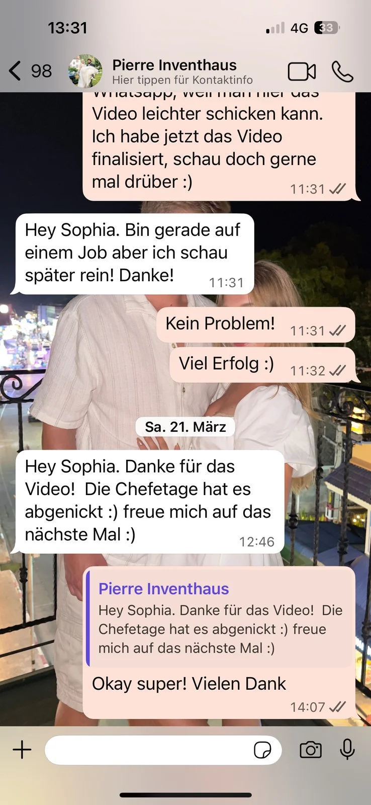 Echte Kundennachricht an Sophia Maus