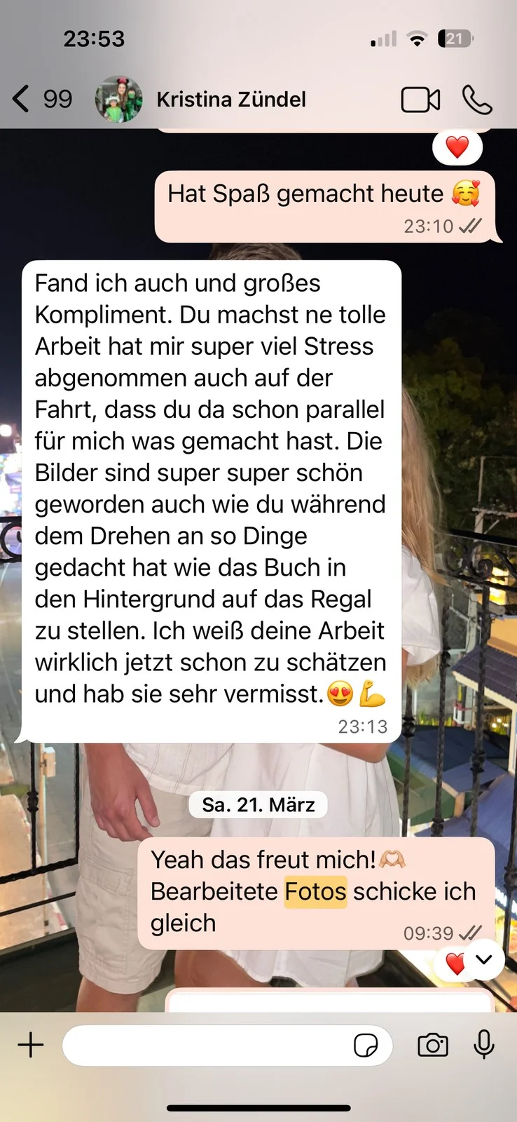 Echte Kundennachricht an Sophia Maus