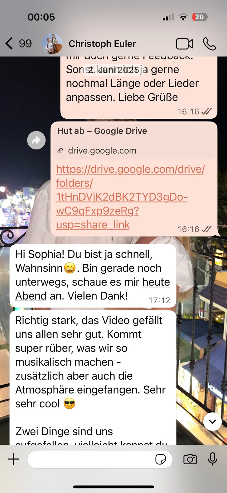 Echte Kundennachricht an Sophia Maus