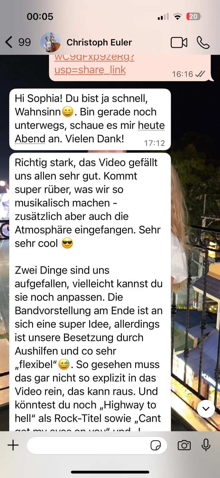 Echte Kundennachricht an Sophia Maus