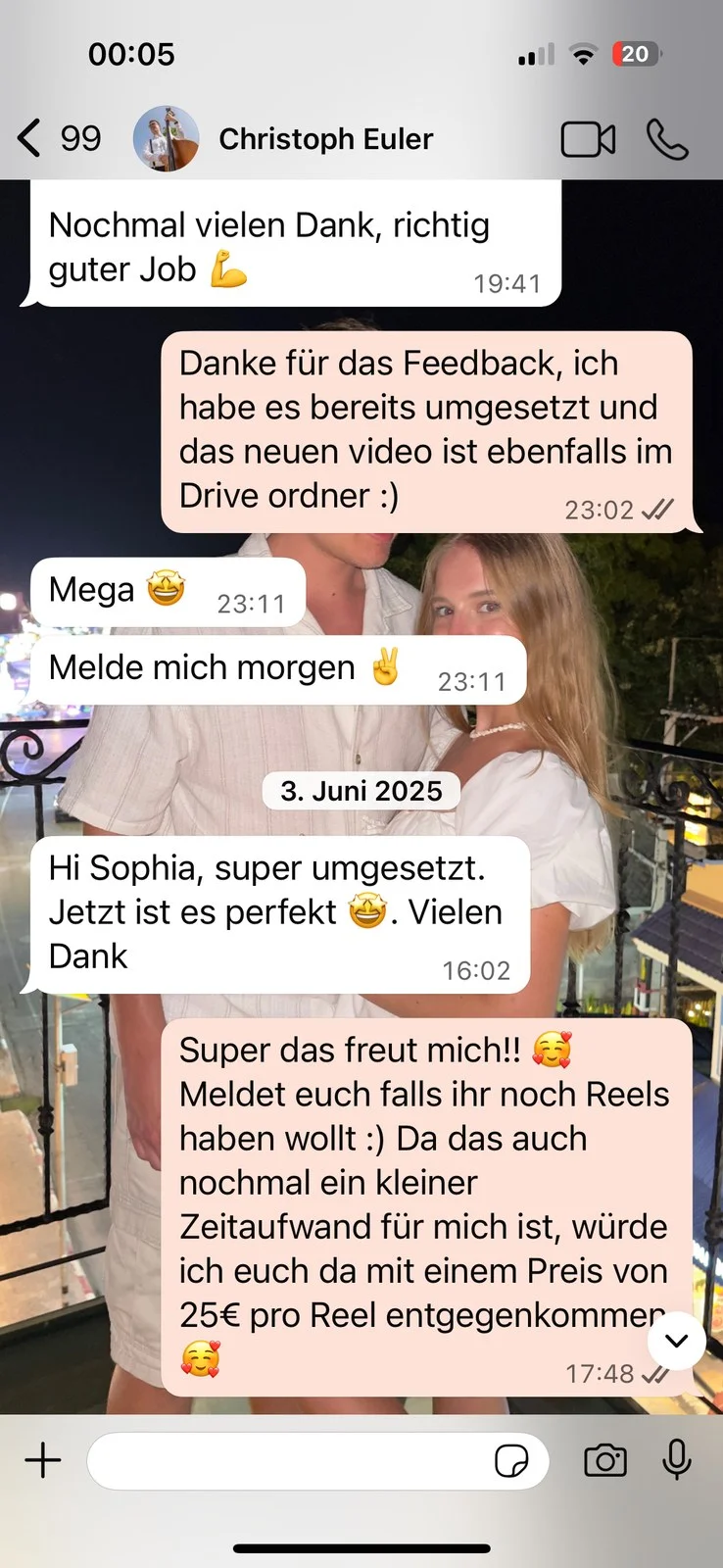 Echte Kundennachricht an Sophia Maus